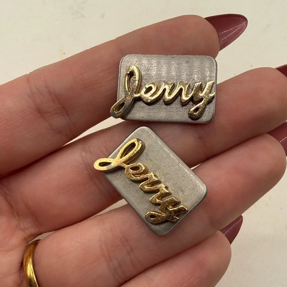 Vintage Hickok Jerry Script Cufflinks Cuff Links Silver Tone Gold Name